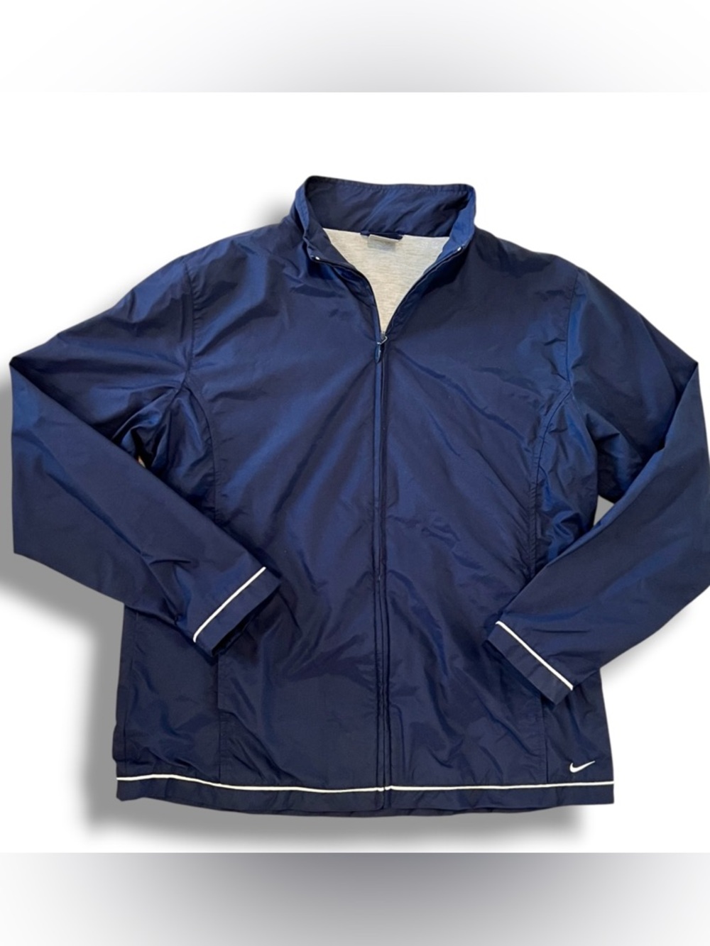 Nike Windbreaker Jacket Youth XL  Full Zip Collared Swoosh Logo Pockets Navy C-3